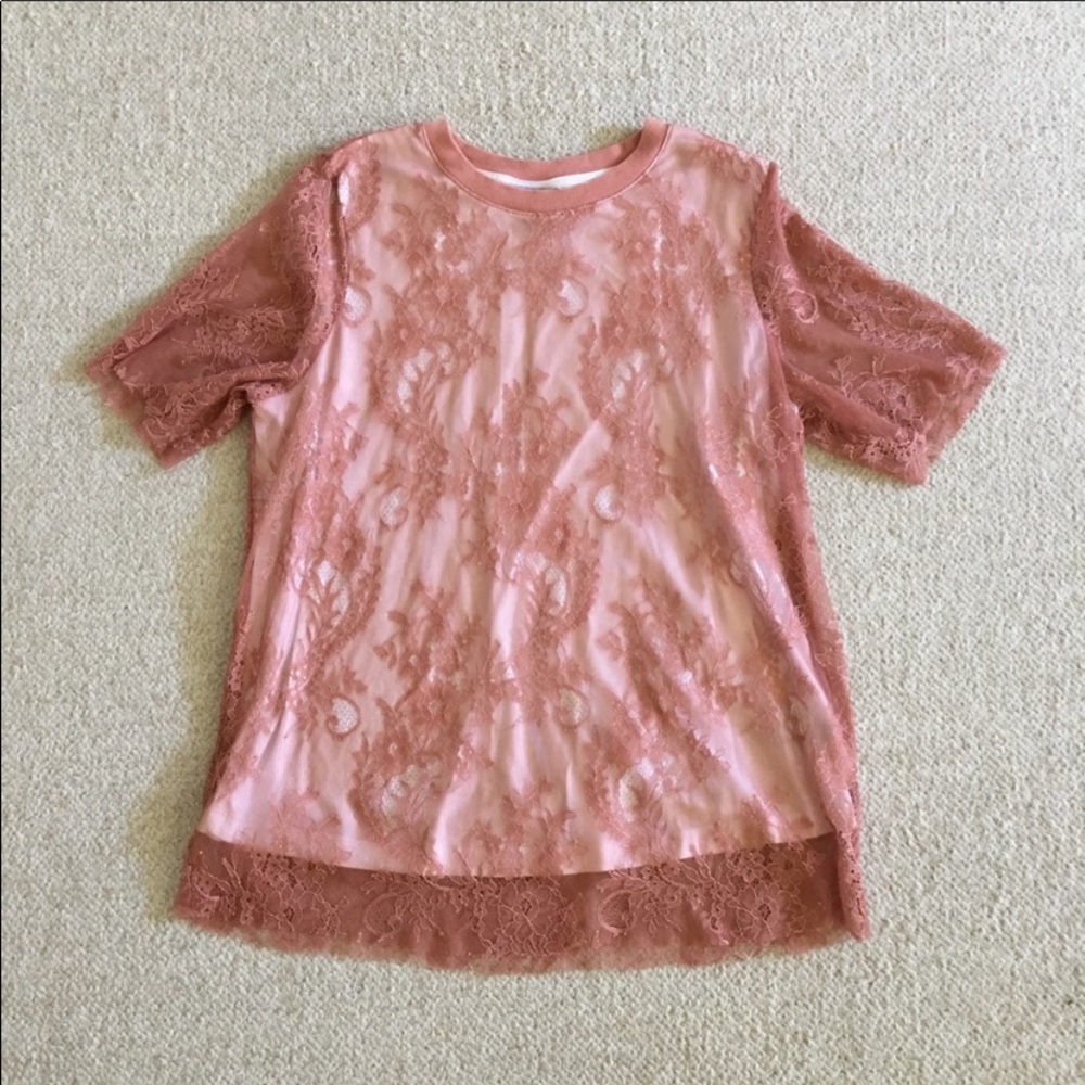 Who What Wear Pink White Lace T-Shirt Blouse S